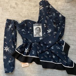 Asymmetric Star Printed Satin Top